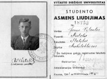 J. V. Nistelio studento pažymėjimas, 1942 m.
