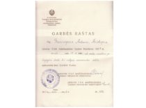 LSSR Aukščiausiosios Tarybos garbės raštas, 1948 m. (Originalas – Gravrogkų šeimo archyve)