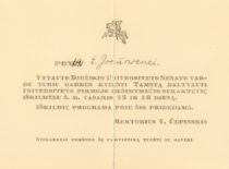 Rektoriaus V. Čepinskio kvietimas E. Jonūnienei dalyvauti Universiteto pirmojo dešimtmečio sukaktuvių iškilmėse 1932 m. vasario 15 d. (Originalas – KTU muziejuje)