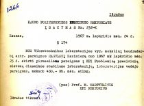KPI rektoriaus įsakymas apie K. Ragulskio paskyrimą laboratorijos vedėju, 1967 m.