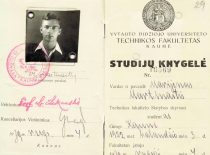 Vytauto Didžiojo universiteto Technikos fakulteto Statybos skyriaus studento M. Martynaičio studijų knygelė, 1939 m.