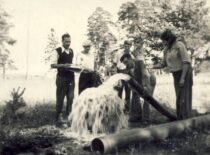 B. Petrulis ima vandens mėginį, apie 1947 m. (prof. B. Petrulio šeimos archyvas)