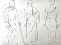 Senovės graikų vyrų apranga. M. Matušakaitės piešinys, 1981 m. (Originalas – KTU muziejuje)