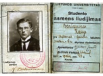 Lietuvos universiteto Matematikos-gamtos fakulteto studento K. Baršausko asmens liudijimas, 1926 m. (Originalas – KTU muziejuje)