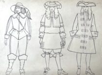XVII a. Europos vyrų apranga. M. Matušakaitės piešinys, 1981 m. (Originalas – KTU muziejuje)