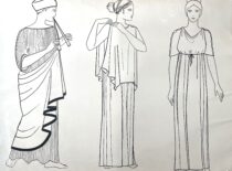 Senovės graikių moterų apranga. M. Matušakaitės piešinys, 1981 m. (Originalas – KTU muziejuje)