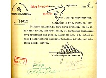 Švietimo ministerijos raštas dėl leidimo vykti stažuotis į Šarlotenburgo aukštąją technikos mokyklą, 1936 m. (Originalas – KTU archyve)