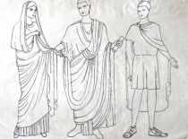 Senovės romėnų apranga. M. Matušakaitės piešinys, 1981 m. (Originalas – KTU muziejuje)