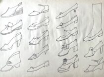 XX a. 5–8 dešimtmečių apavas. M. Matušakaitės piešinys, 1982 m. (Originalas – KTU muziejuje)