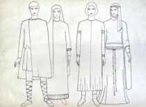VI–XII a. apranga. M. Matušakaitės piešinys, 1981 m. (Originalas – KTU muziejuje)