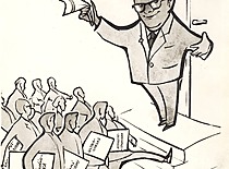 Prof. K. Baršausko šaržas, aspirantų padovanotas 60-ojo jubiliejaus proga, 1964 m. (Originalas – prof. K. Baršausko šeimos archyve)