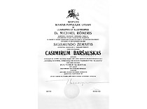 K. Baršausko daktaro diplomas, 1938 m. (Originalas – prof. K. Baršausko šeimos archyve)