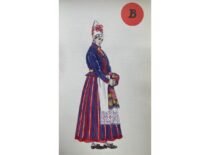 XIX a. vidurio Saarde vietovės moterų apranga. (Originalas – KTU muziejuje)