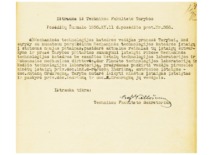I&scaron;ra&scaron;as i&scaron; Technikos fakulteto tarybos posėdžio protokolo apie J. Indriūno paskyrimą naujai įkurtos Puo&scaron;to technologijos laboratorijos vedėju, 1936 m. (KTU archyvas)