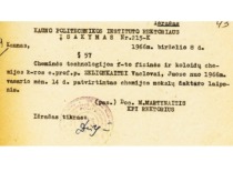 KPI rektoriaus M. Martynaičio įsakymas apie mokslų daktaro laipsnio patvirtinimą prof. V. Zelionkaitei, 1966 m. (KTU archyvas)
